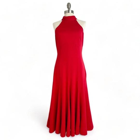 Maeve Anthropologie Halter Flounced Midi Dress Red Womens Size M Petite New - Picture 1 of 14